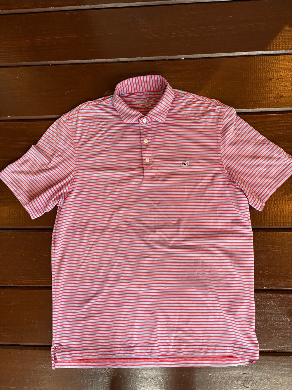 Vineyard Vines Men’s Red and Light Blue  Striped Polo Shirt